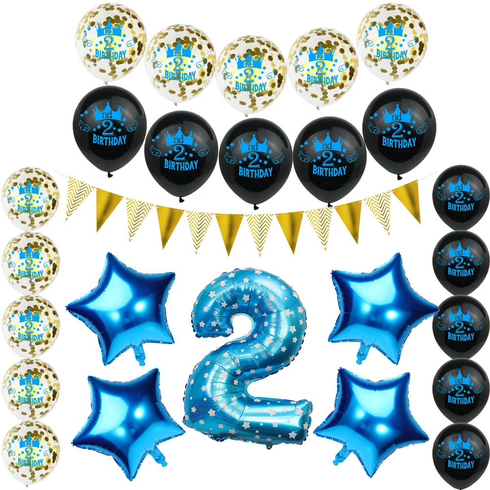 

1st 2nd 3rd Latex Black Happy Birthday Confetti Balloons Gold Banner 1 2 3 Foil Number Digital Balloon Baby Birthday Party Dec