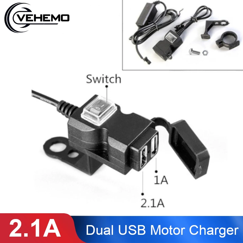 Vehemo Dual USB Автомобильное зарядное устройство для мотоцикла руль автомобильное