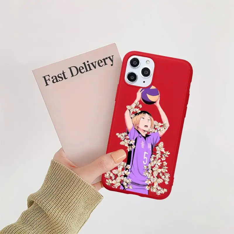 

Cute Japan Anime Oya Haikyuu Phone Case Candy Color Red for iPhone 11 12 pro XS MAX 8 7 6 6S Plus X 5S SE 2020 XR