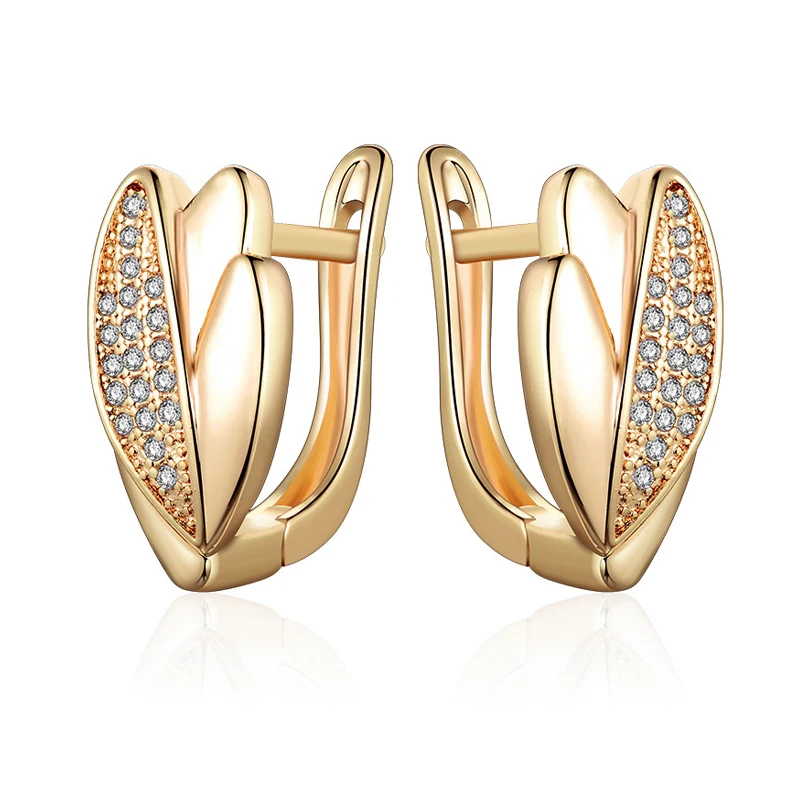 Гипоаллергенные золотые серьги гвоздики с фианитами в форме цветка медные