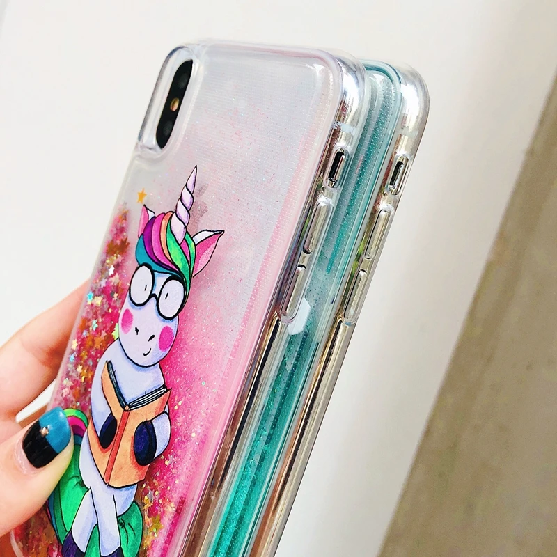 Чехол для iPhone 7, чехол для iPhone X, 5, 5S, se, 6, 6 S, 7, 8 Plus, чехол, милый Единорог, жидкий зыбучий песок, чехол для телефона