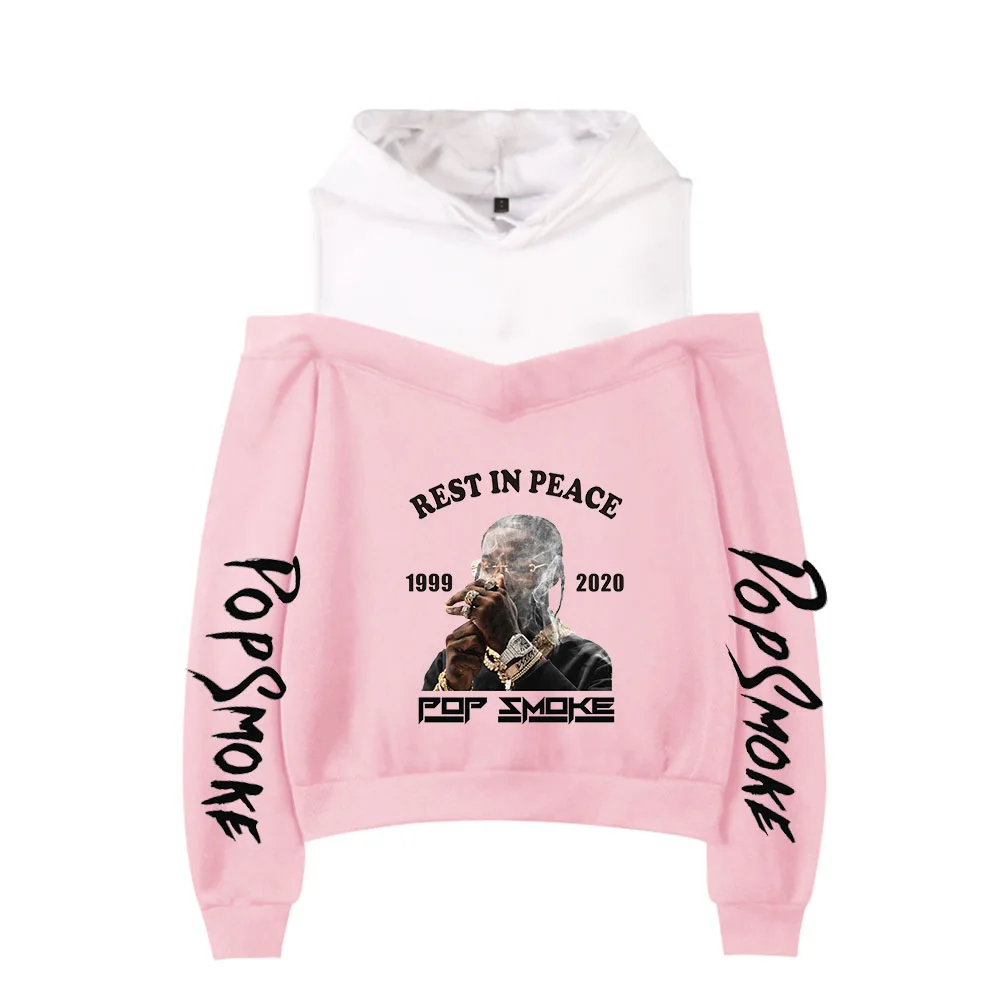 

RIP Rapper Pop Smoke Women Hoodies Sweatshirts Harajuku Long Sleeve Off Shoulder Casual Hip Hop Hooded Pullover Tops Street Wear