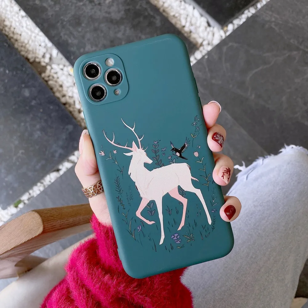 

Cartoon Christmas Elk Silicone Soft Phone Case for iPhone 12 11 Mini Pro MAX X XSMAX XR SE2020 7 8Plus Anti-fall Protective Case