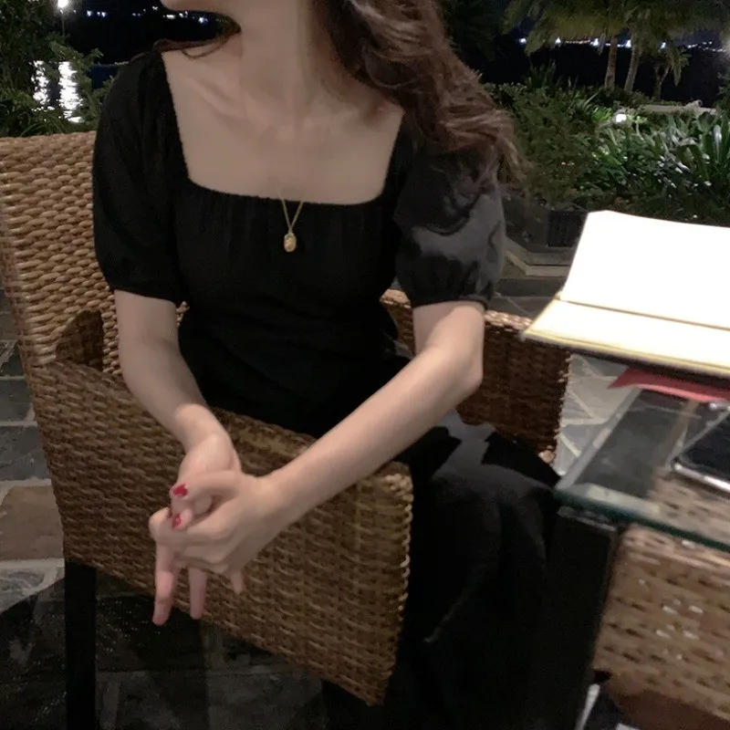 Женское платье с квадратным вырезом V-образным и пышными рукавами | Женская