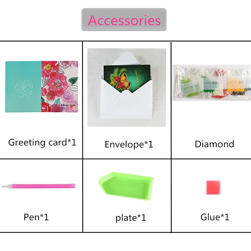 

New 8pcs 5D DIY Diamond Painting Greeting Card Three-dimensional Christmas Birthday Postcards Diamond Embroidery Kit Xmas Gift