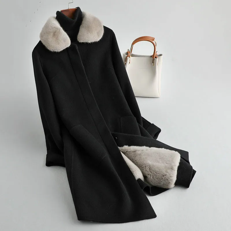 

Роскошная норковая куртка с воротником, модная подкладка из кроличьего меха Рекс для женщин 2020, 100% шерсть, Женская куртка Casaco Zjt335