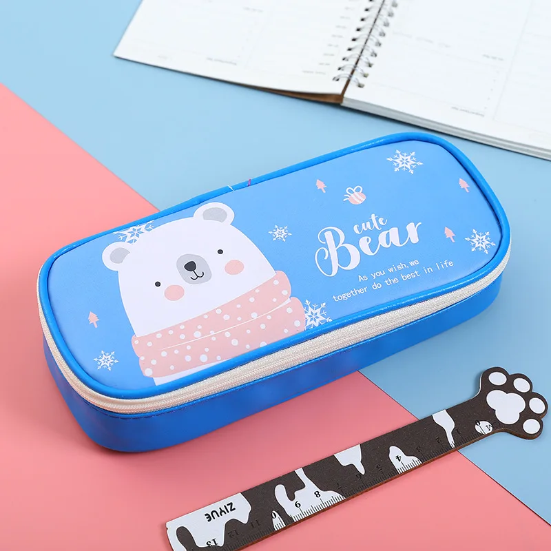 Школьный чехол-карандаш с мультипликационным принтом Kawaii Cat из искусственной кожи, вместительные сумки-карандаши для детей, канцелярские принадлежности, офисные принадлежности - Цвет: bear