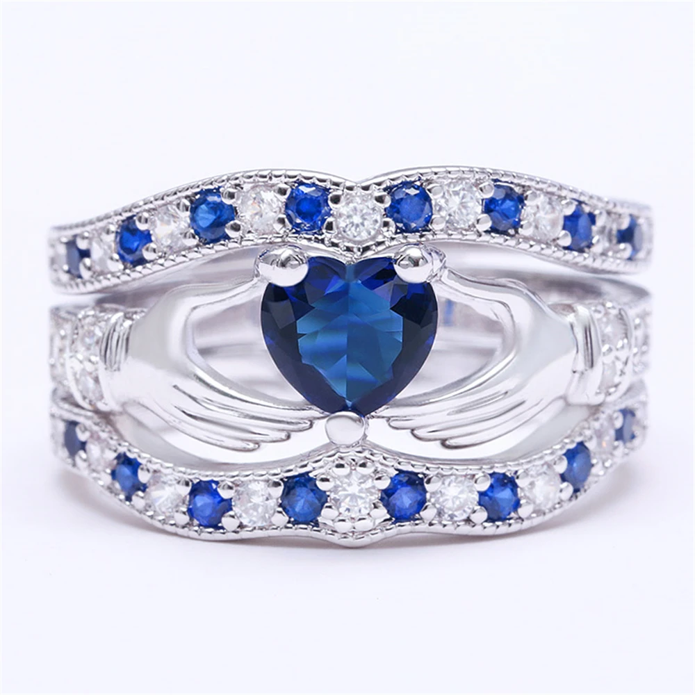 Claddagh кольцо с голубым сердцем и камнем набор свадебных женских аксессуаров Bague