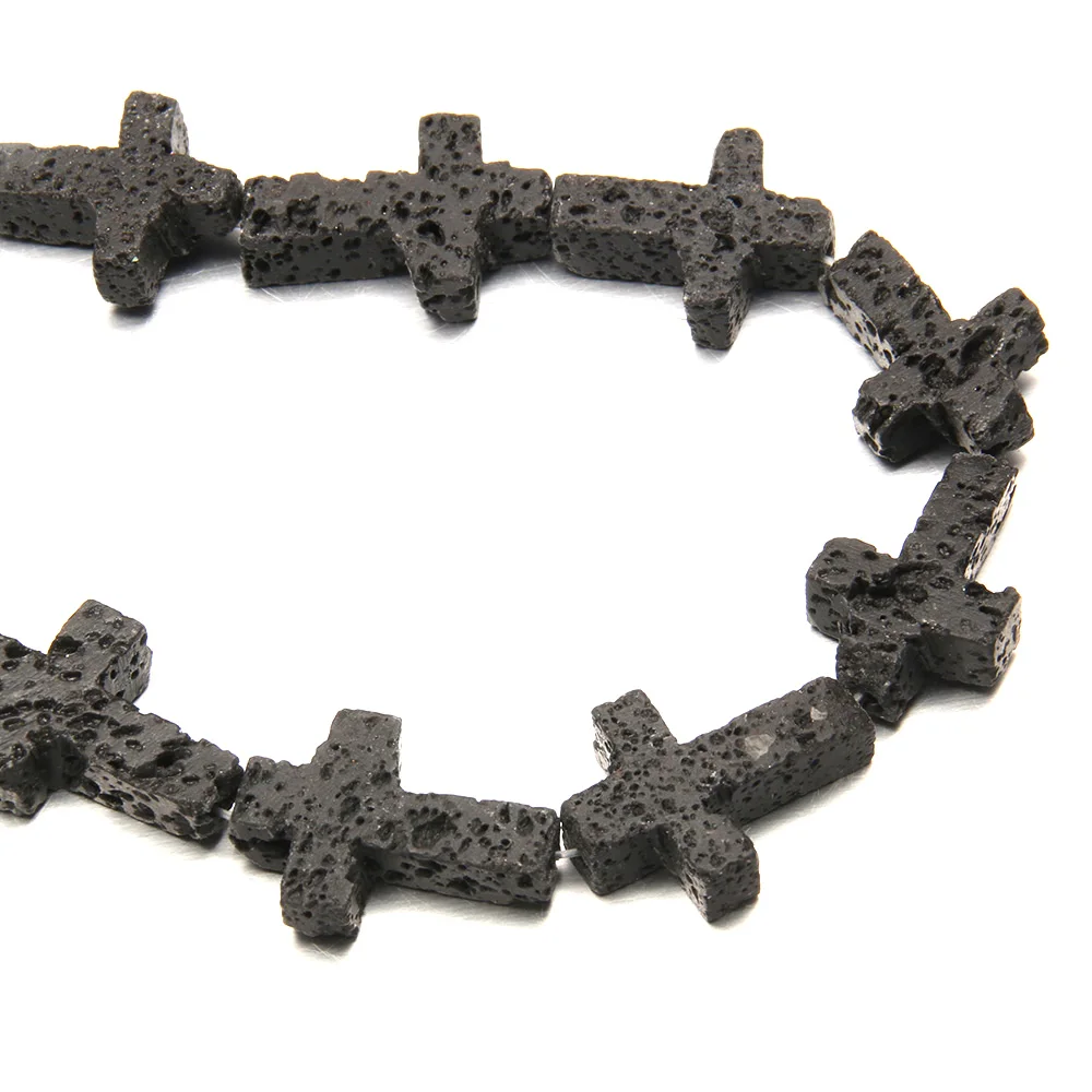 

Natural Stone Black Lava Volcanic Stone Beads Cross shape Loose Beads for Jewelry Making DIY Bracelet Necklace Accessories