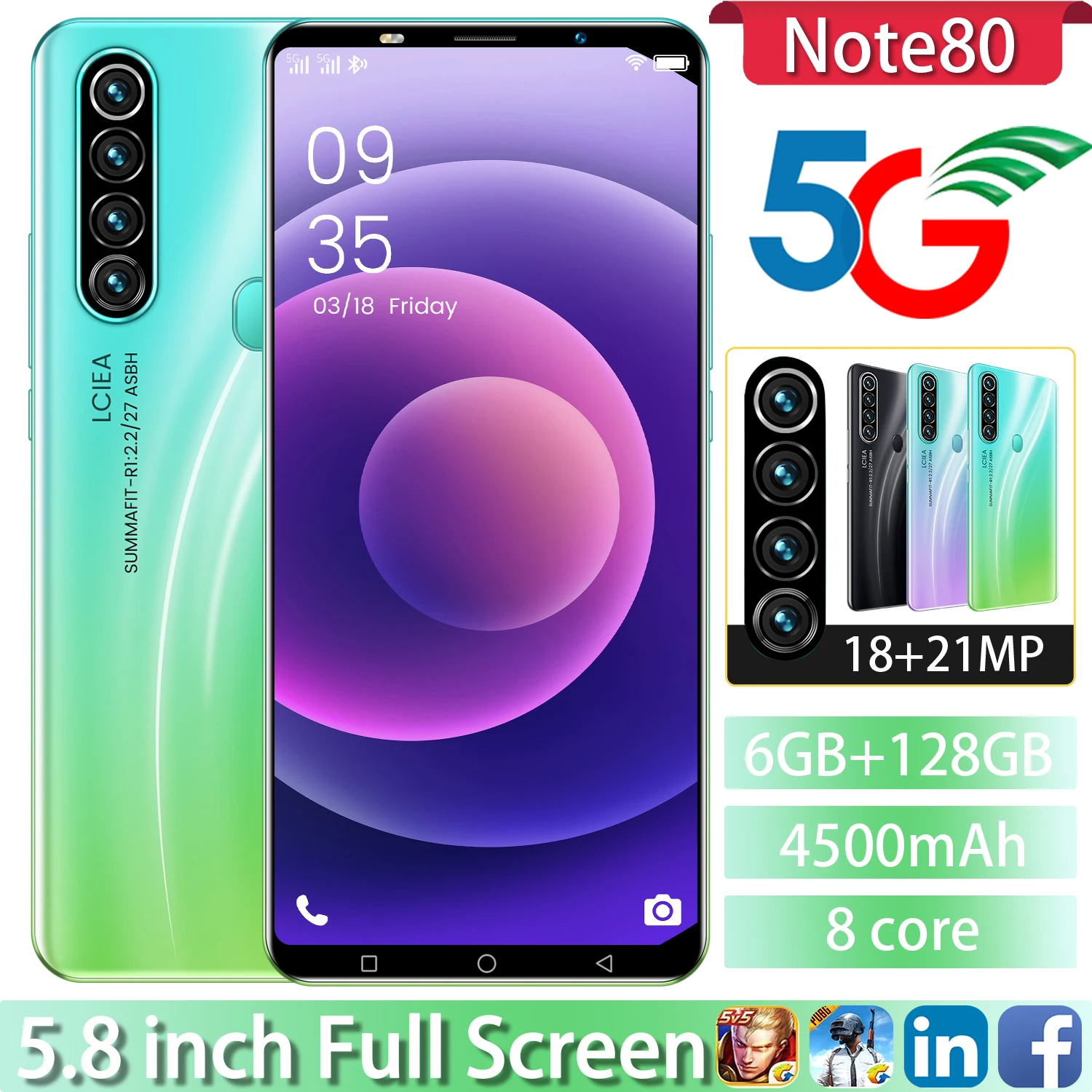 

Global Version Note 80 5.8 Inch Smartphones 8G+256G Android Moblie 4500mAh Battery 18MP+21MP Camera Face ID 4G Network Handphone