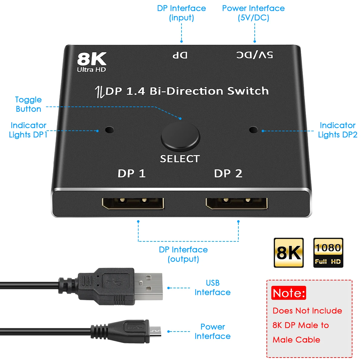 3840*2160 @ 144 Гц 1 4 двухсторонний разветвитель переключатель Displayport 2x1x2 8K 30 4K 120 двойной