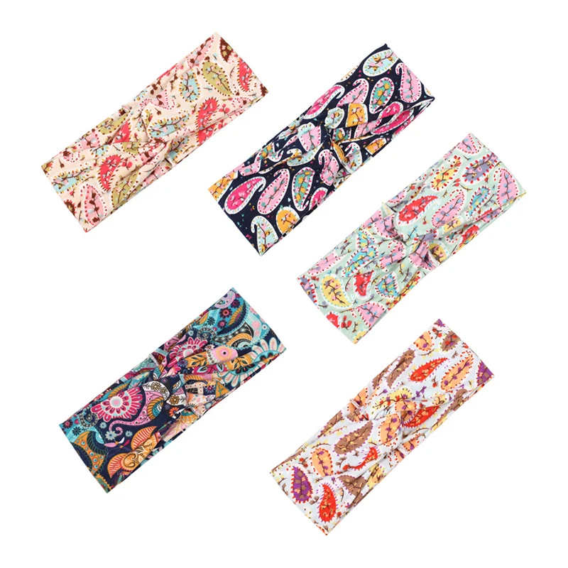 Женская повязка на голову в стиле бохо с перекрестными узелками эластичная для