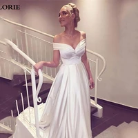 lorie elegant wedding dress off the shoulder white ivory satin a line short bride gowns beach zip back wedding gown