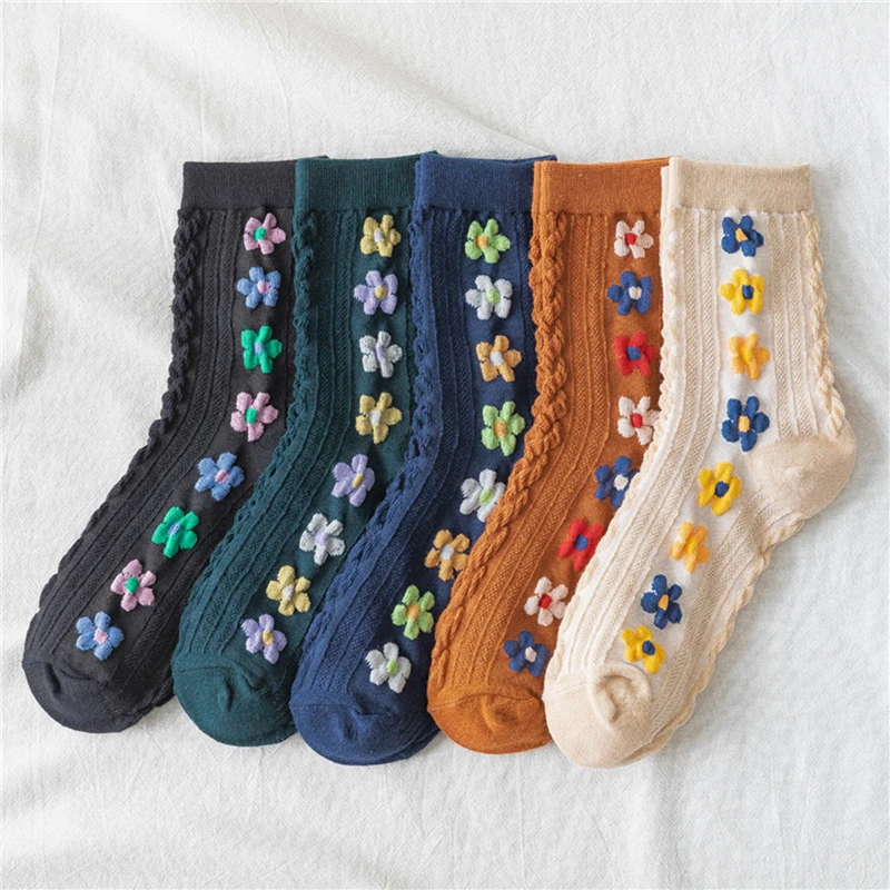 

2021 New Style Women'S Socks Floral Small Floral Middle Tube Cotton Socks Small Fresh College Wind Lady'S Woman'S Pile Socks
