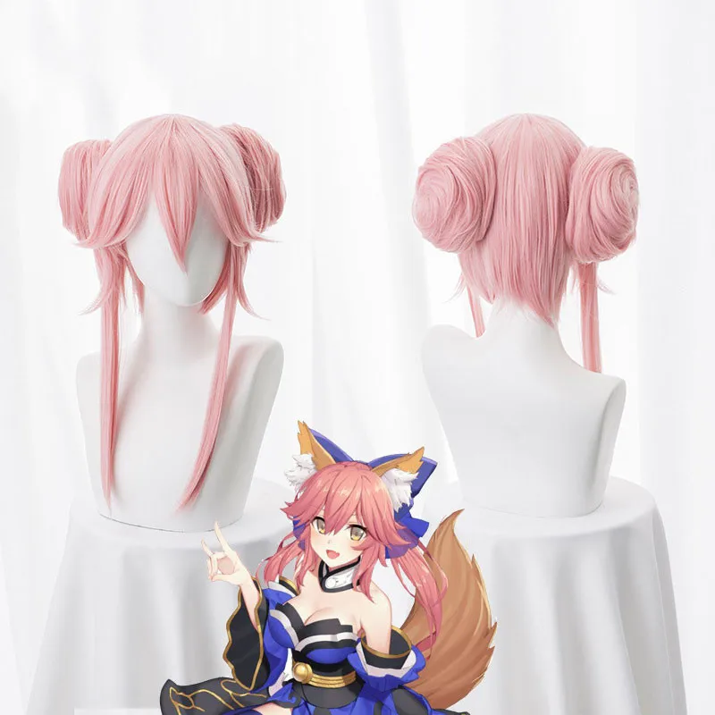

2019 New FGO Fate Grand Order Extra Halloween Cosplay Wig Servant Caster Tamamo no Mae Curly Pink Ponytails Synthetic Hair