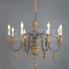 Французские люстры для гостиной столовой спальни Американский креативный деревянный бисер ретро люстра D6185 см Свеча светильник