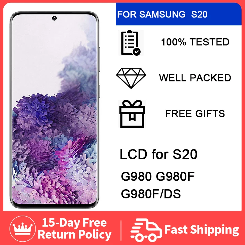 

6.2" New Original AMOLED For Samsung Galaxy S20 Touch Screen G980 G980F G980F/DS LCD Display Touch Screen Digitizer with Frame