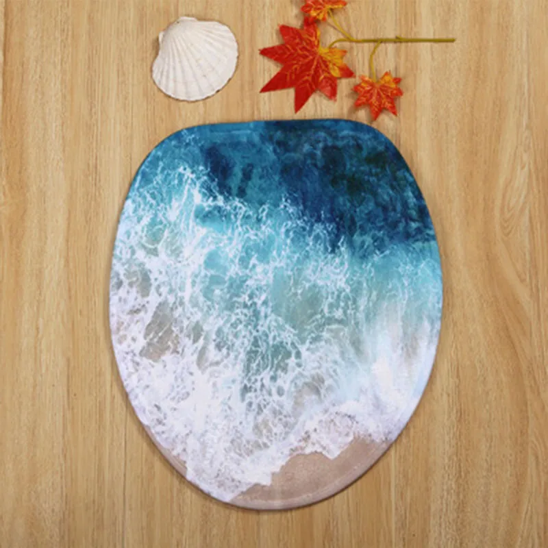 

Hot 3D Ocean Wave Beach Bathroom Floor Mat Thickening Household Toilet Toilet Decorative Mat Three-piece Absorbent Non-slip Mat