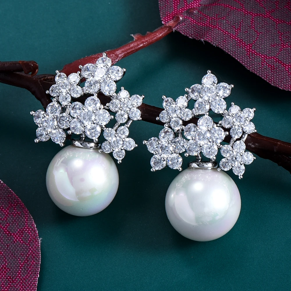 

JIMBORA сверкающие модные круглые большие жемчужные Подвесные серьги для женщин девушек Повседневная мода свадебные ювелирные изделия высоко...