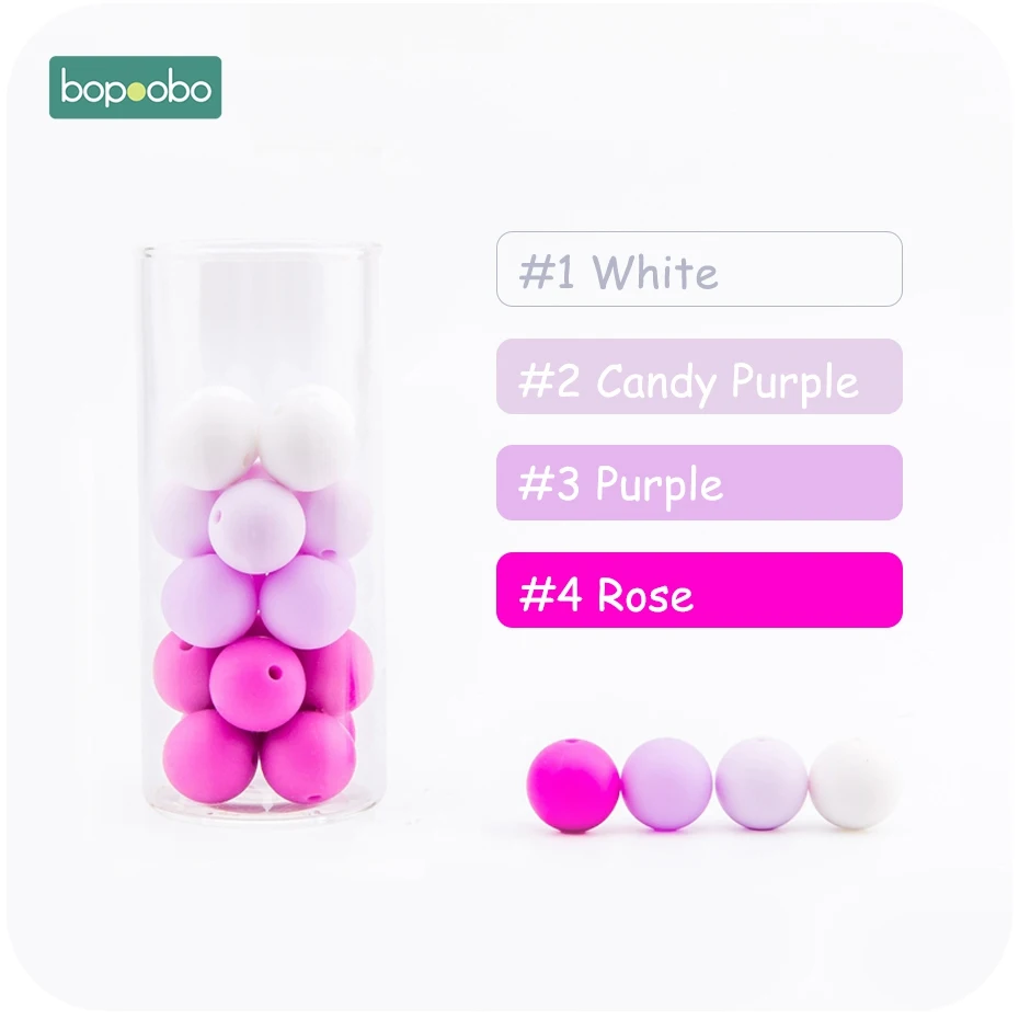 Purple Series Bopoobo 15 мм 30 шт 4-6 месяцев силиконовый бисер ребенок Прорезывание Зубов Бусины безопасные и натуральные Экологичные нетоксичные не BPA Силиконовые Бусины - Цвет: Purple Series