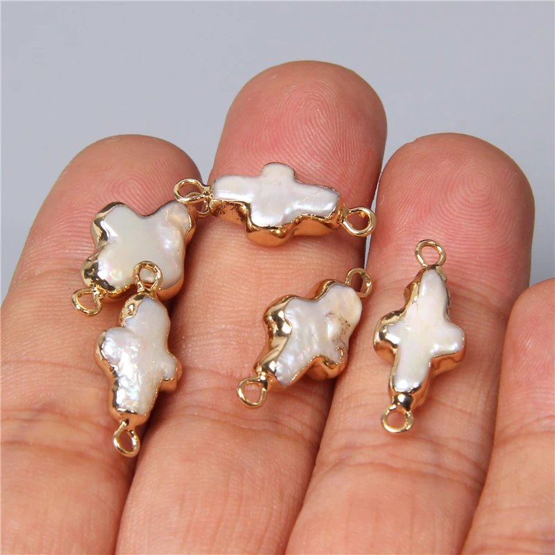 3 шт. натуральный белый крест жемчуг золотой тон разъем кулон для женщин