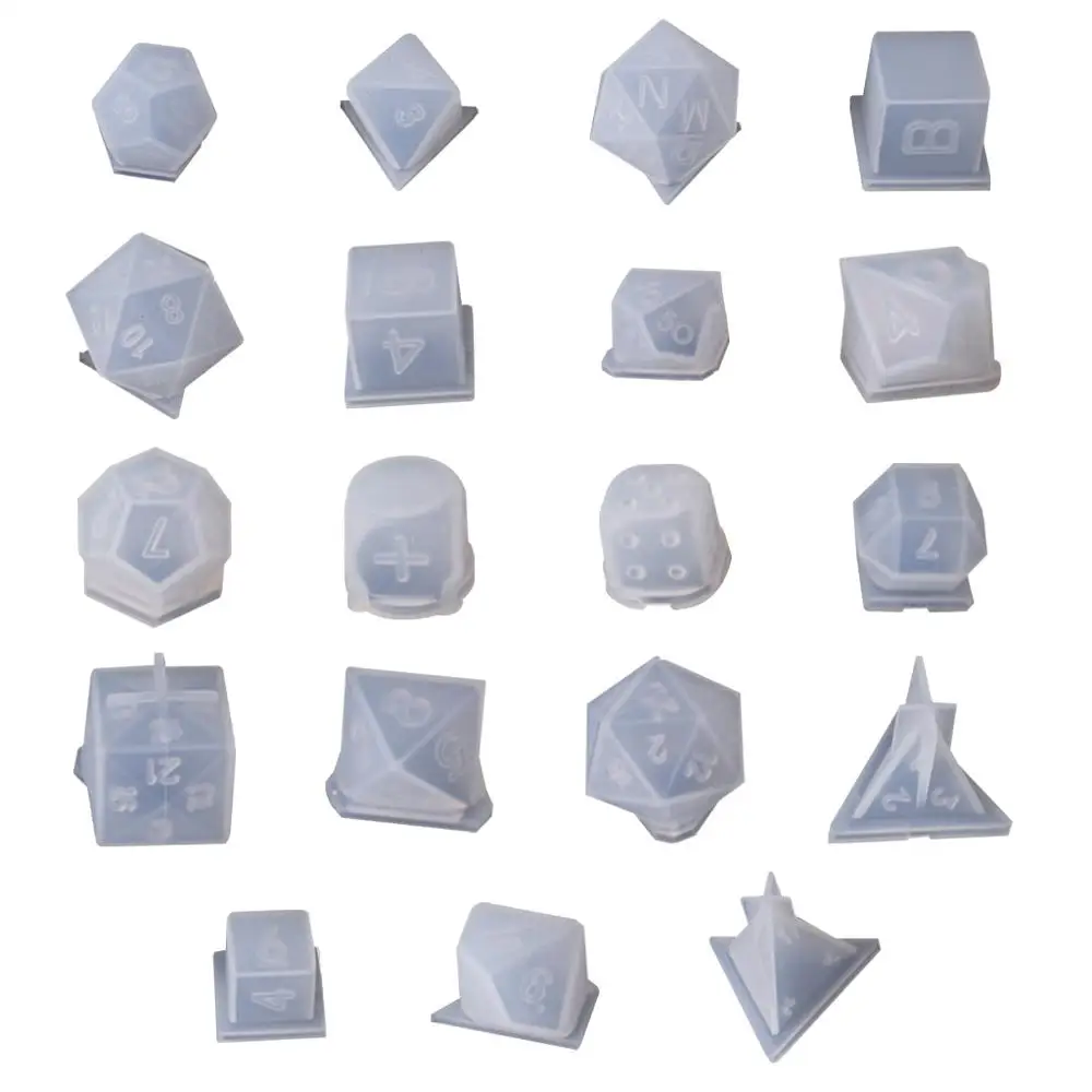 

19pcs DIY Crystal Epoxy Mold Dice Fillet Shape Multi-spec Digital Game Silicone Mould