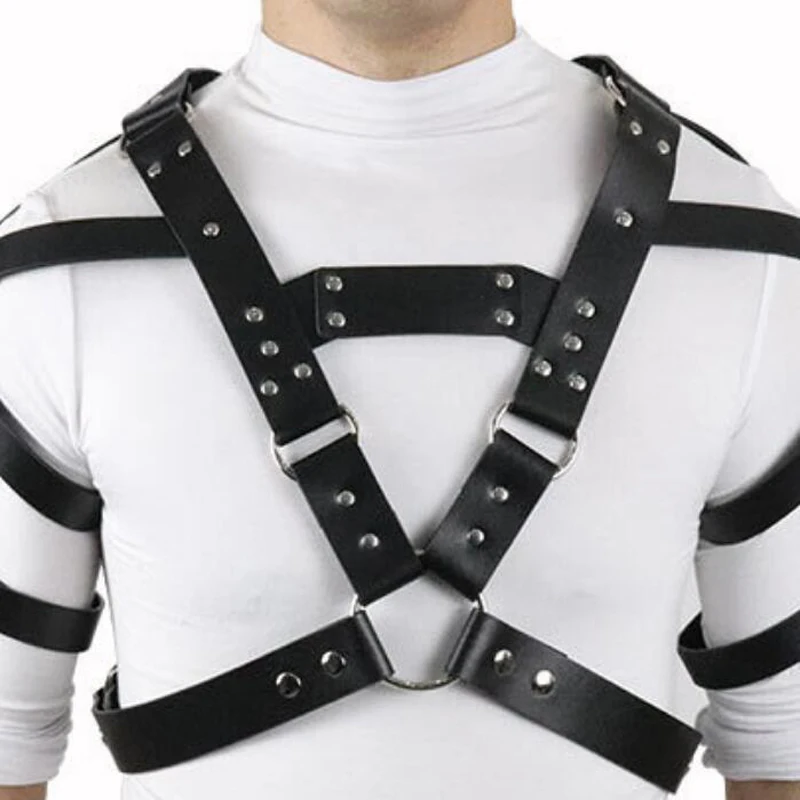 

New Men cool Harness Lingerie Body Chest Harness Leather Bondage Costume Halter Neck leather Wide Straps Costume Nightclub Belt