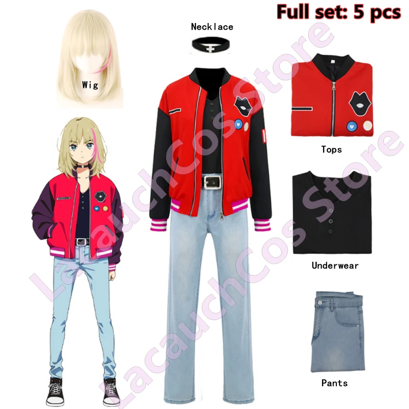 

Cosplay Costume Anime WONDER EGG PRIORITY Kawai Rika Uniform Suit Fashion Red Jacket Jeans Tops Wig