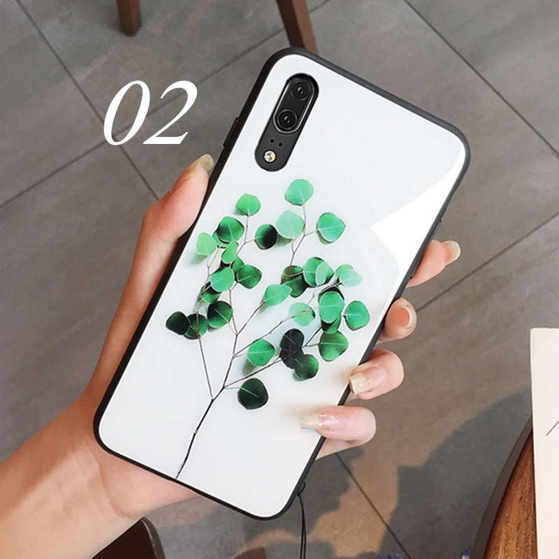 Чехол из стекла для Samsung Galaxy A10 A20 A30 A40 A50 A60 A70 жесткий чехол с зелеными растениями A80