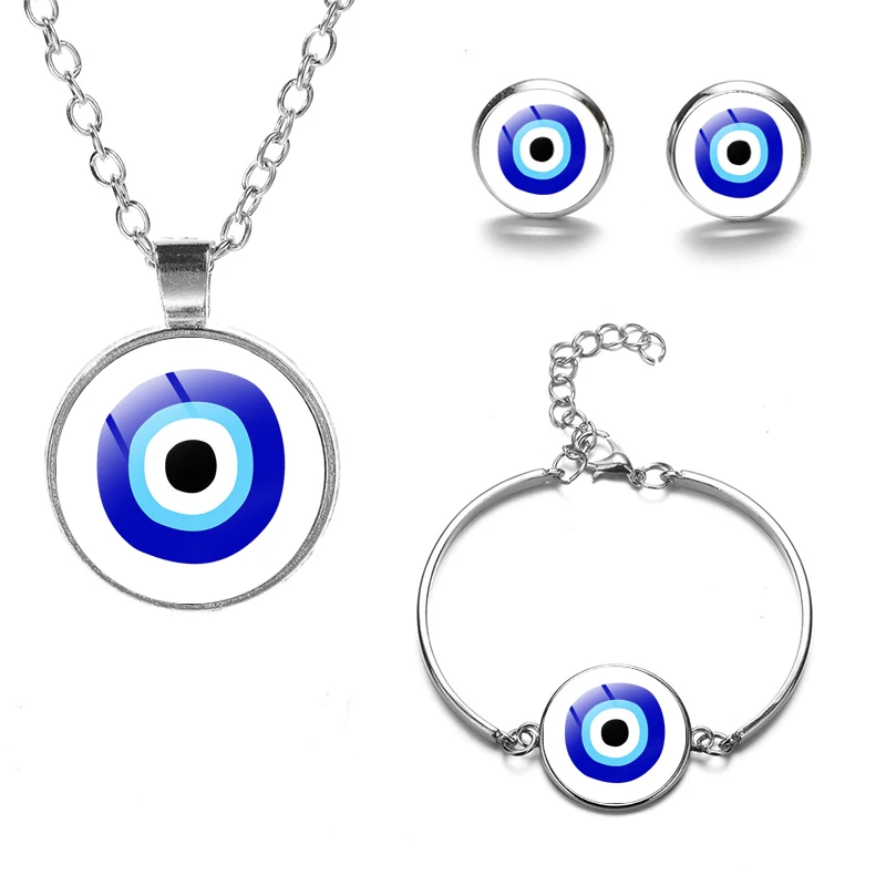 Синий стиль набор ювелирных изделий амулет Очаровательное ожерелье серьги