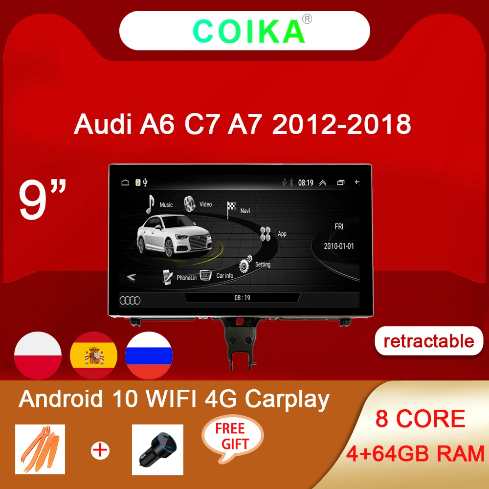 Автомобильная Мультимедийная стереосистема 8 ядер Android 10 для Audi A6 C7 A7 2012 2018 Wi Fi 4G 4 +