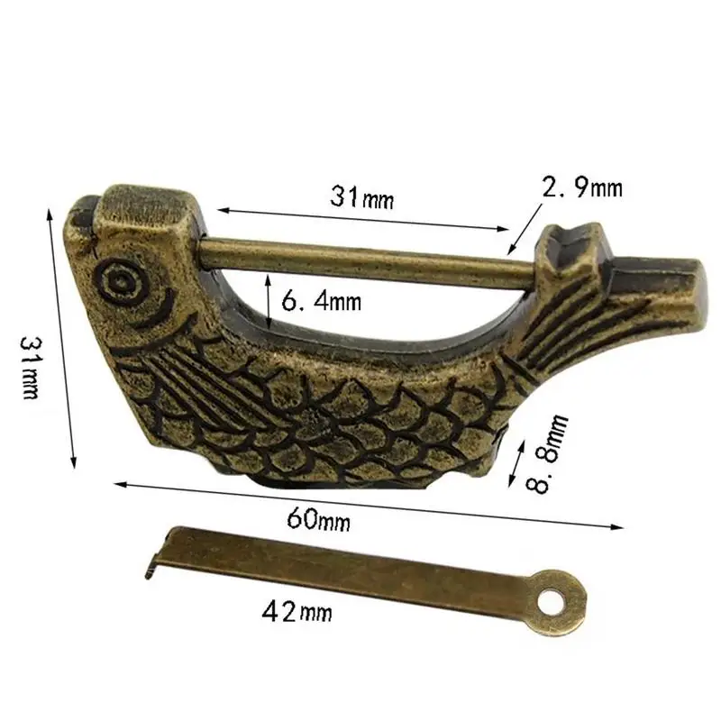 

2020 New Vintage Chinese Keyed Padlock Antique Old Box Zinc Style Decor Jewelry Retro Home Pattern Lock Fish Alloy Lock E0N2