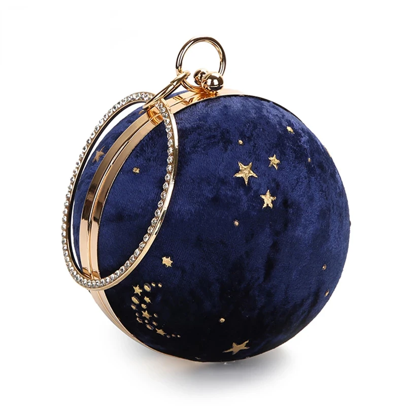 

Faux Suede Women Clutch Bags Round Lady Day Clutches Mini Handbags Starry Sky Pattern Evening Bag Wedding Purse ZD1137