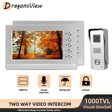 DragonsView 7 Inch Video Door Phone 2 Monitors Access Control System 1000TVL Doorbell Camera Outdoor Call Panel Home Intercom