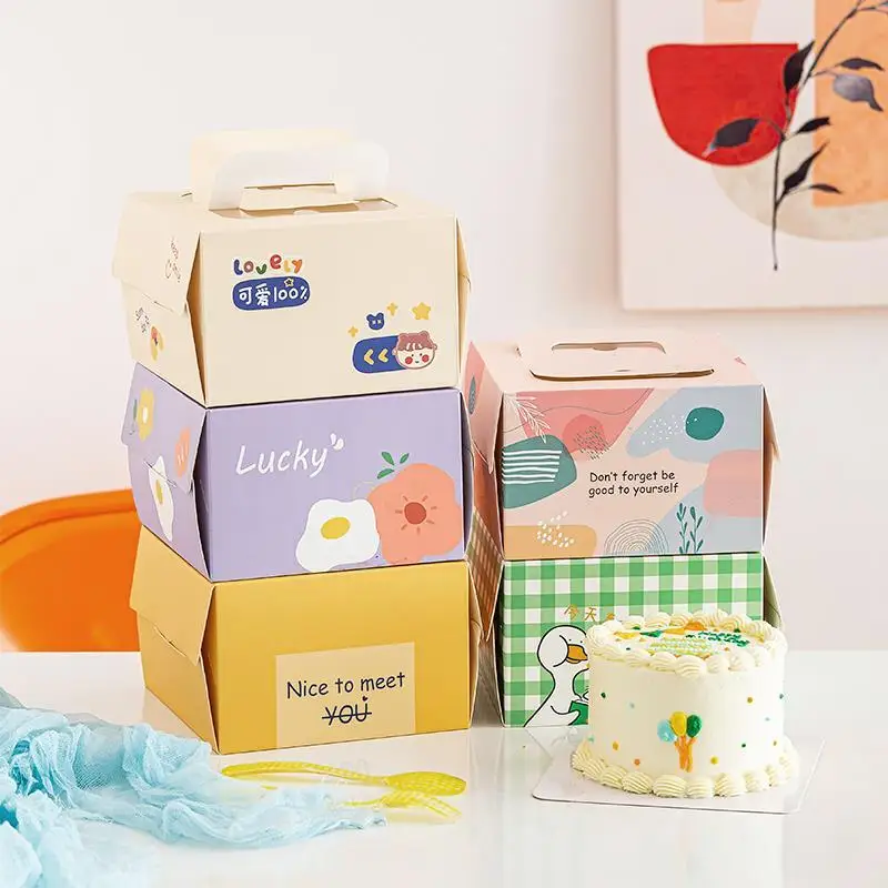 

10PCS/40PCS Color Hand Drawn Cartoon Cake Pastries Box Handle Baking Creative Packaging Box Wedding Birthday Party Gift Box