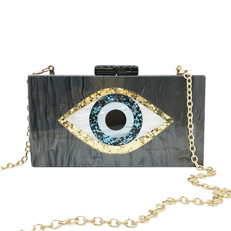 

New Fashion Design Clutch Purse Pearl Black With Evil Eye Handbags Elegant Lady Acrylic Evening Bags Party Chain Shoulder Wallet