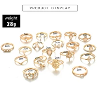 19pcsset retro punk golden diamond hollow star drop shaped ring female fashion round ring set party jewelry anillos mujer