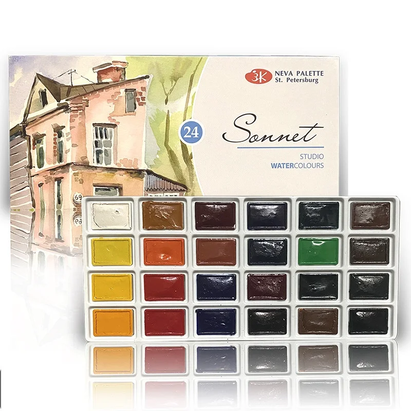 

White Night Solid Watercolor 24 Color Acuarelas Paint student full pan Aquarela Drawing set