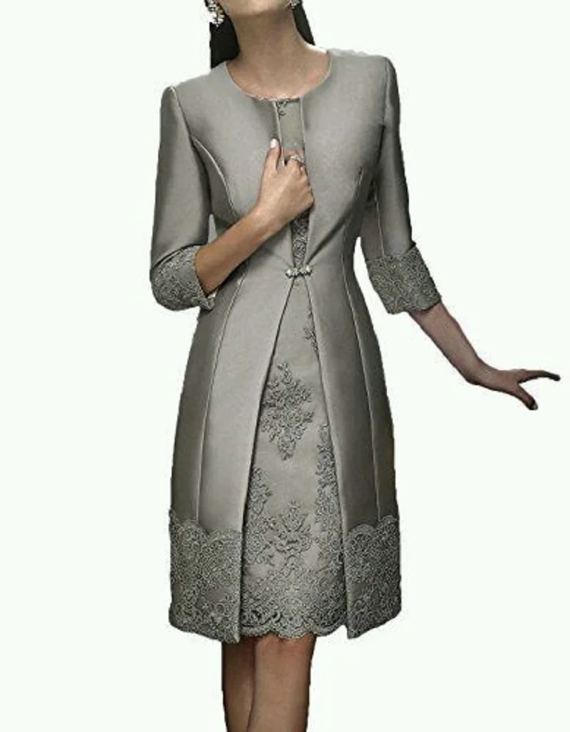 

three Quarter Sleeve Suits Knee Length Blush pink outfit Two pcs sets Lace Mother of the Bride Dresses