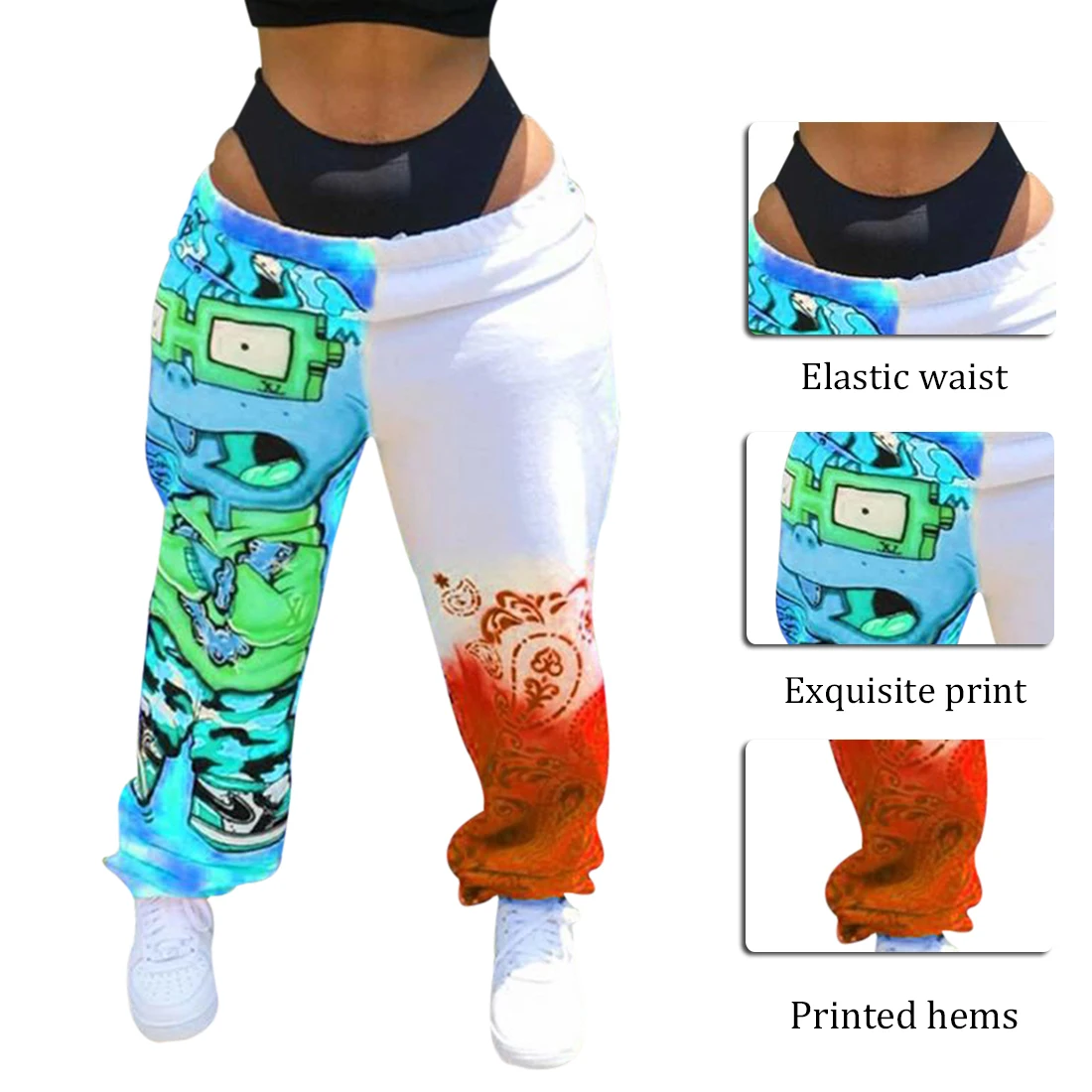 

Uefezo Cartoon Print Trousers Women Casual Pants Pants Harajuku Baggy Joggers Pants Hip Straight Loose Pants