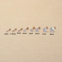 1couple stainless steel screw back zircon stud earrings 2 to 8mm classical style rose gold ip plating no easy fade allergy free