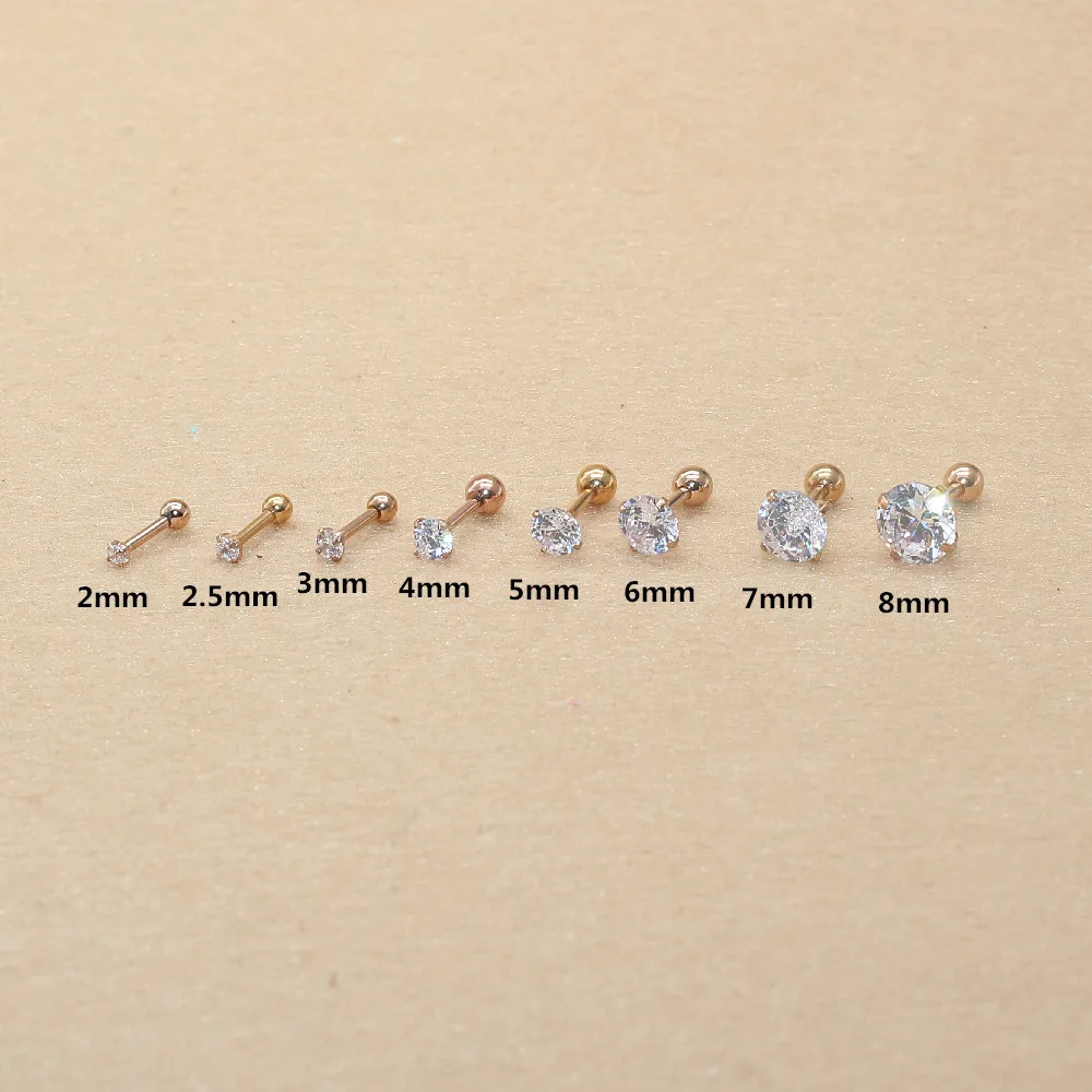 1 пара серьги гвоздики из нержавеющей стали с фианитами 2 8 мм|Серьги-гвоздики| |