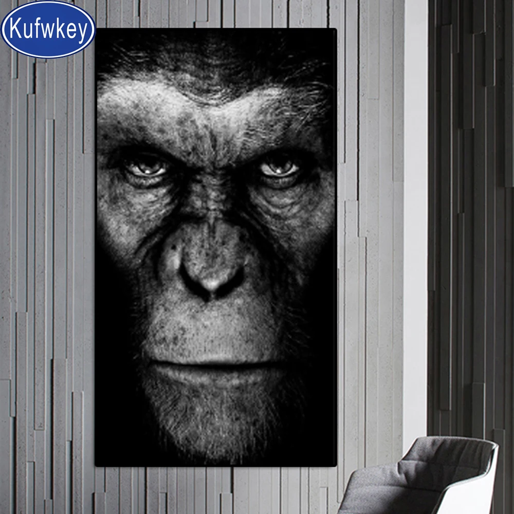Большая черная алмазная живопись Gorilla полноразмерная мозаика вышивка круглый