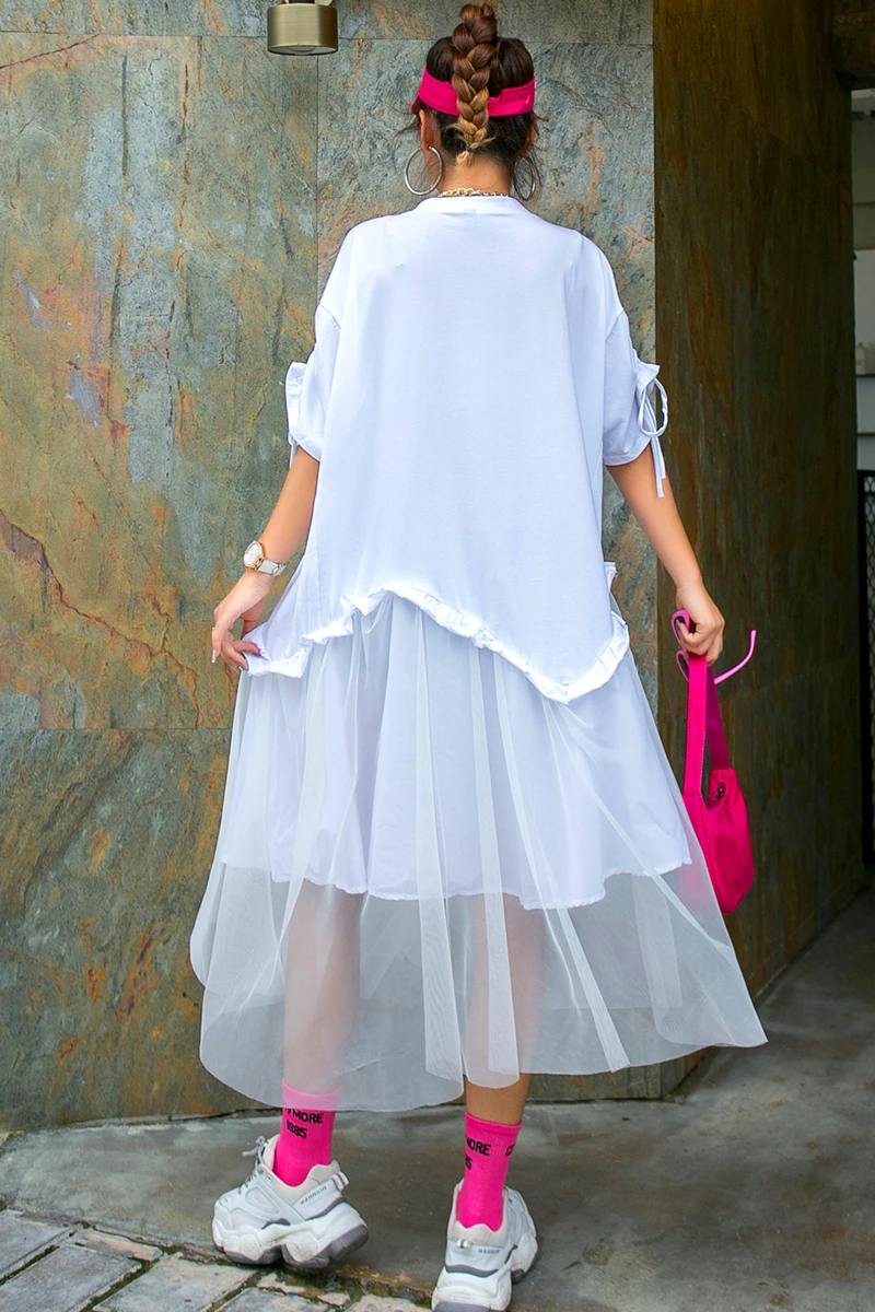 Женское платье брендовая футболка с мультяшным принтом и блестками свободное