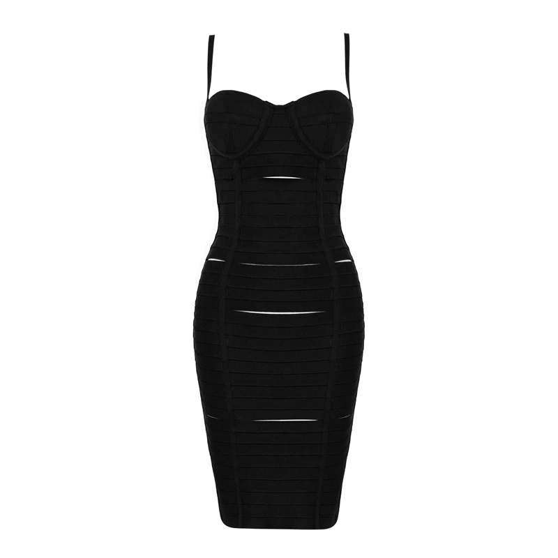 INDRESSME, женское Бандажное платье, новинка, модное, элегантное, на бретельках, без рукавов, с открытой спиной, однотонное, сексуальное, вечерние, для девушек, с вырезами - Цвет: Black