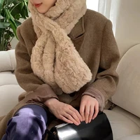 lunadolphin women winter synthetic leather scarf solid color ins neckerchief warm hairy sweet girls pashmina small shawl bib