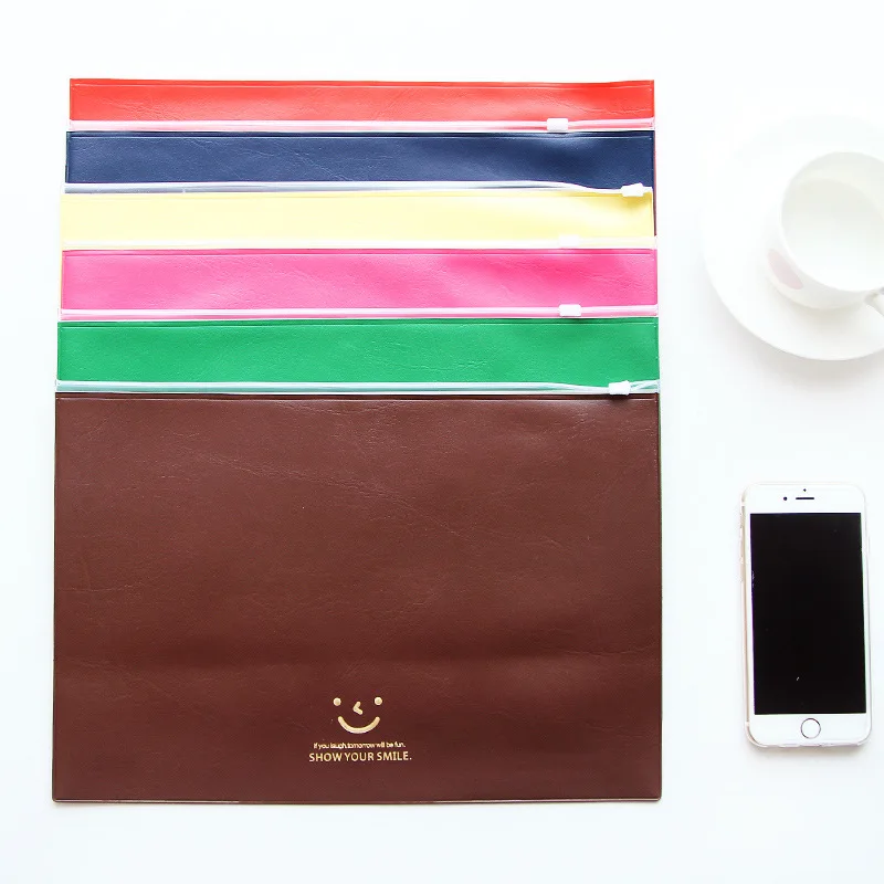 1 pcs colorful Simple style smile A4 Waterproof PU Leather File Folder Document Filing Bag Stationery Office supplies | Канцтовары для