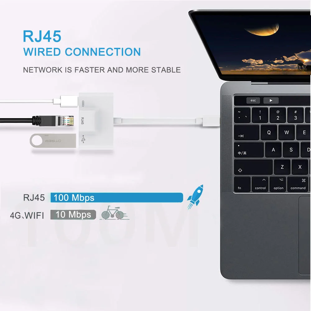 Новейший Тип C Ethernet LAN проводной сетевой конвертер usb адаптер к RJ45 с USB 3 портом