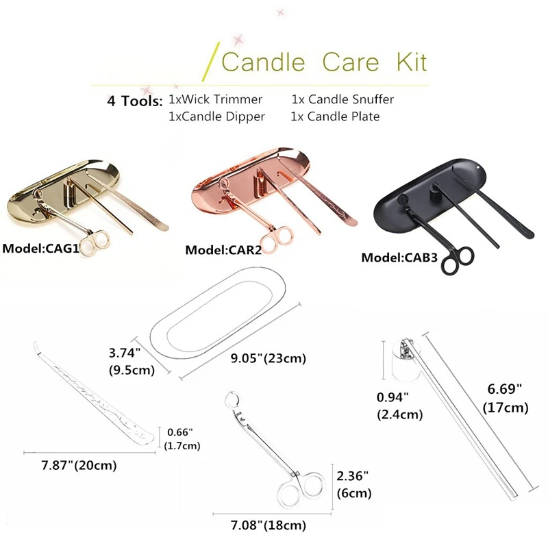 Candle Accessory Set Wick Trimmer Dipper Snuffer Storage Tray 4 Packs Care Kit Gift for | Дом и сад