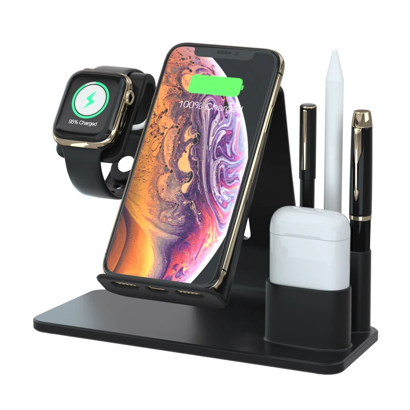 Беспроводной Зарядное устройство подставка для iPhone airpods Apple Watch док станция